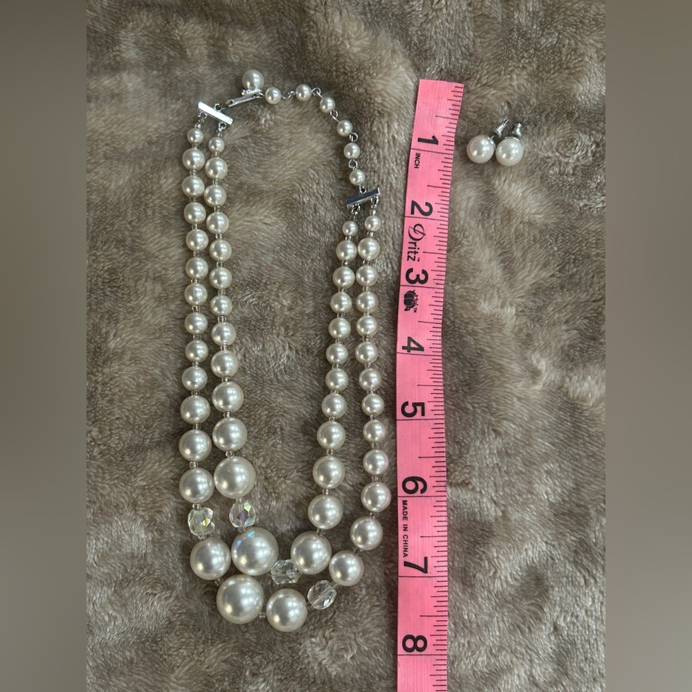 Elegant Pearl bead crystal 3 pc choker Necklace and Earring Stud Set